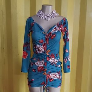 Floral Print Bardot Ruched Dress